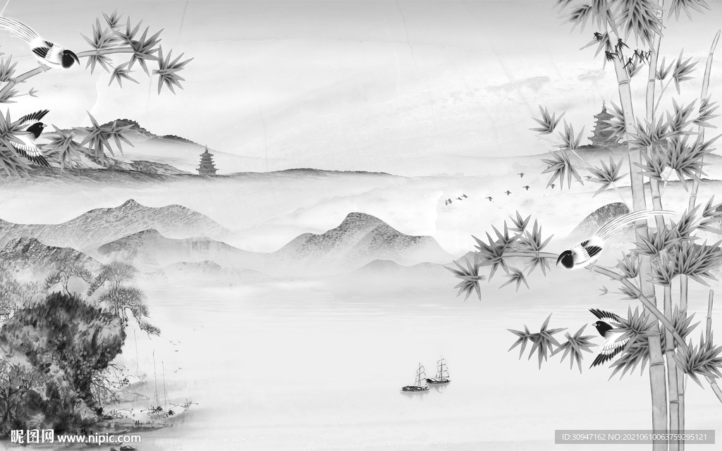 高档 灰色山水 TIF分层文件