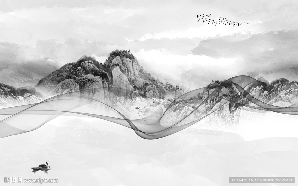 新品爆款灰色山水 TIF分层