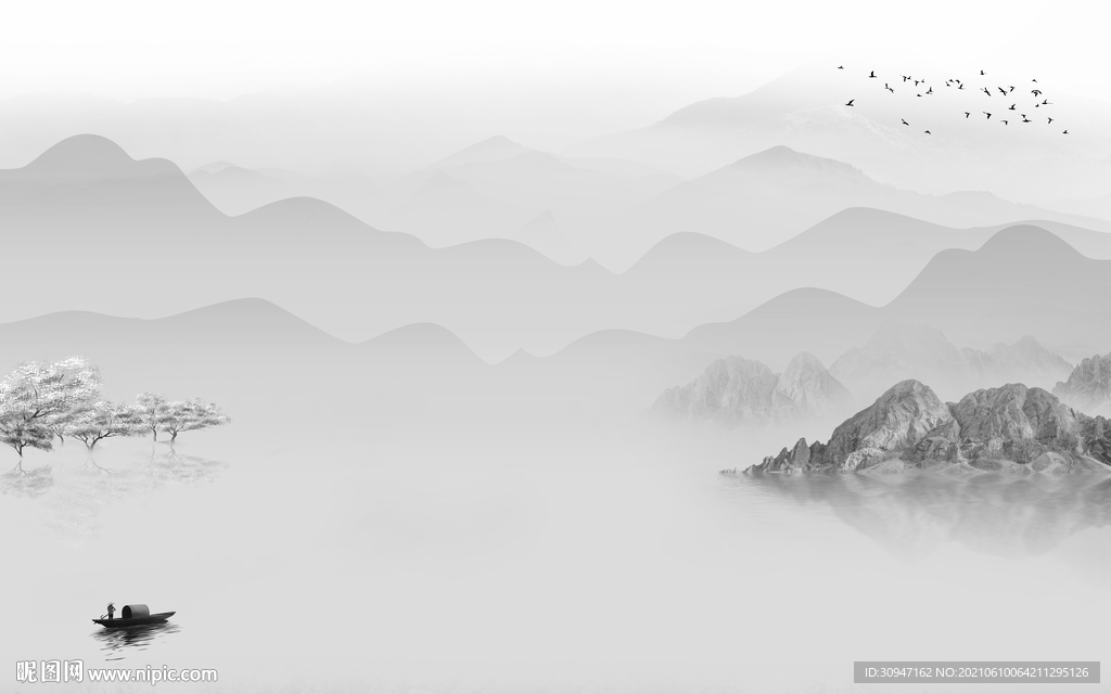 新中式爆款灰色山水 TIF分层