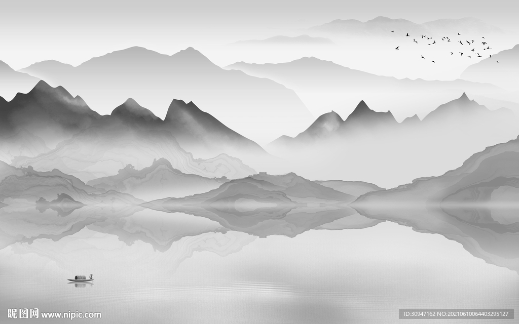 中国风爆款灰色山水 TIF分层