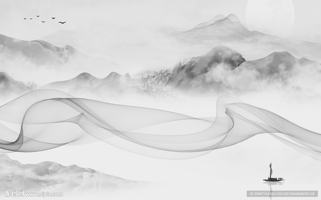 无框画最新灰色山水 TIF分层