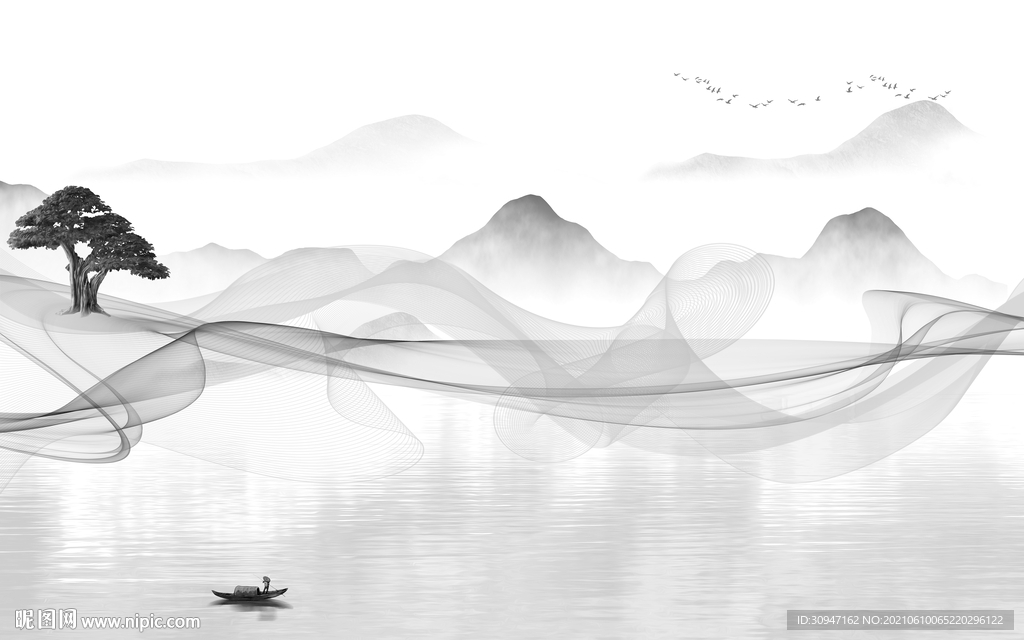 意境爆款灰色山水 TIF分层