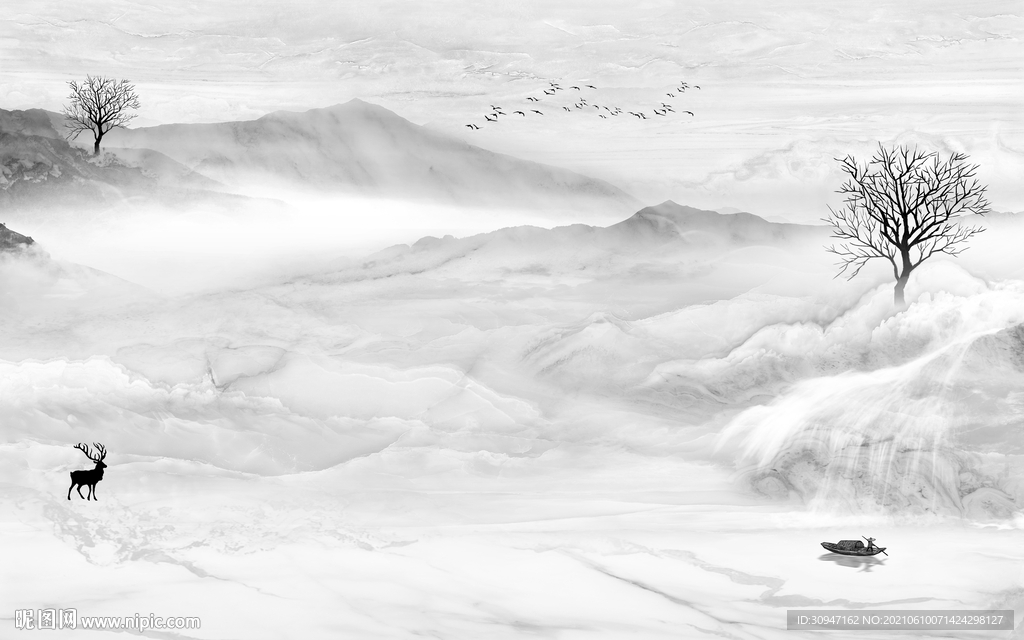 意境最新灰色山水 TIF分层