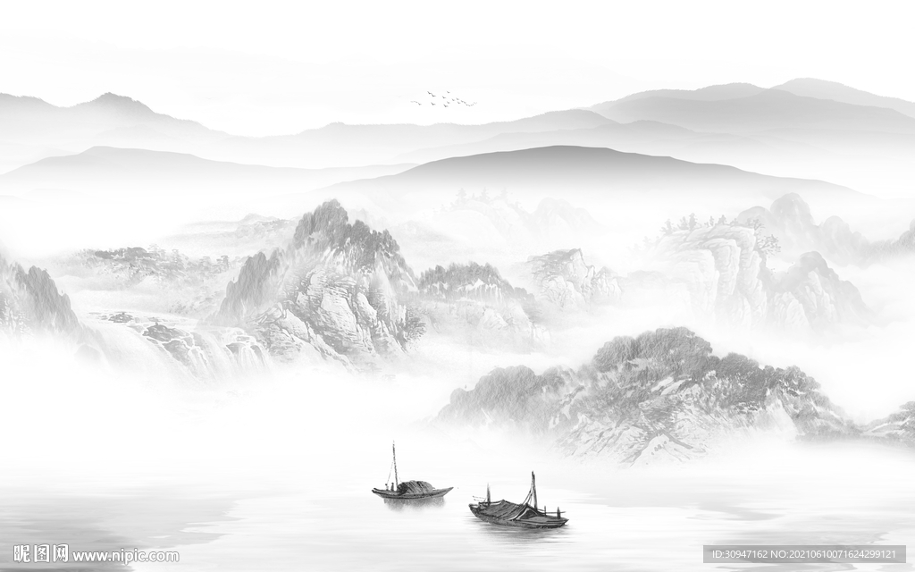 高档爆款灰色山水 TIF分层