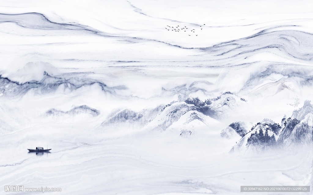 中式 最新灰色山水 TIF分层