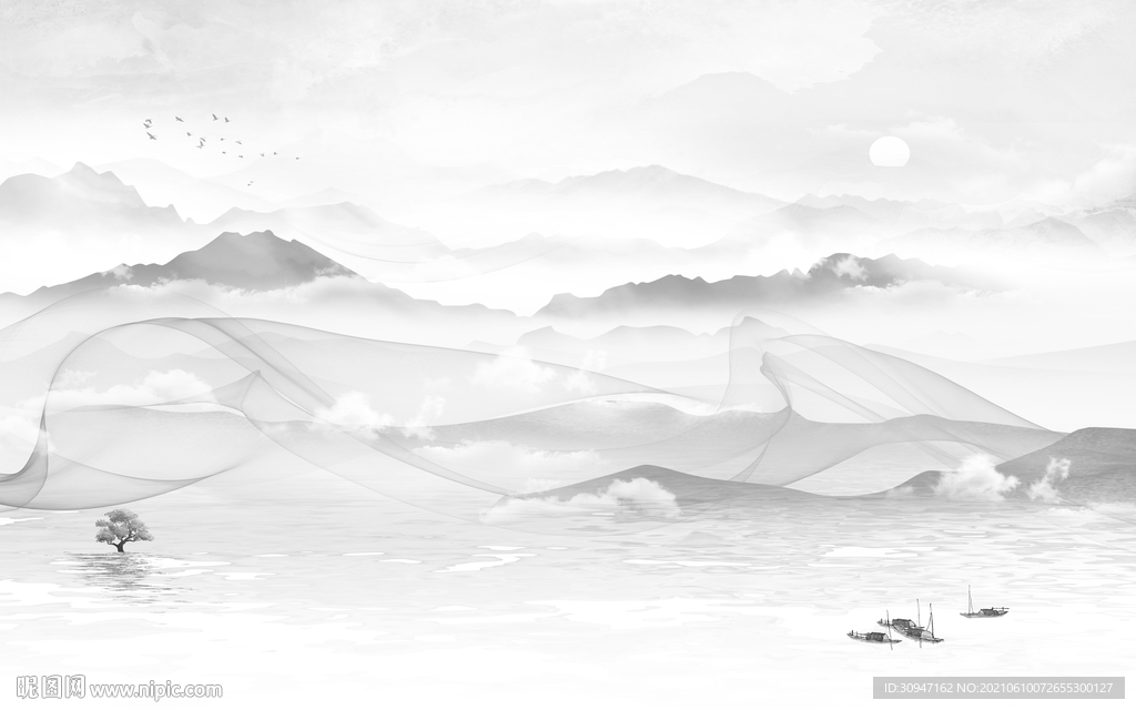 高档最新灰色山水 TIF分层