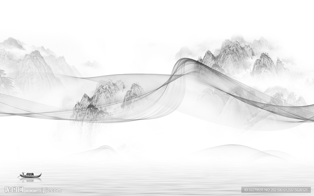 无框画客厅山水 TIF分层文件