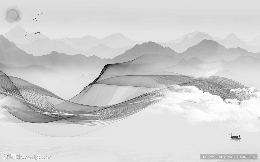 最新客厅山水 TIF分层文件