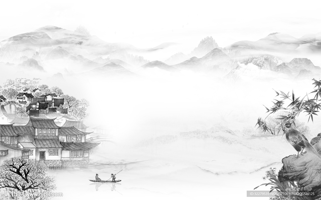 别墅 客厅风景山水 TIF分层