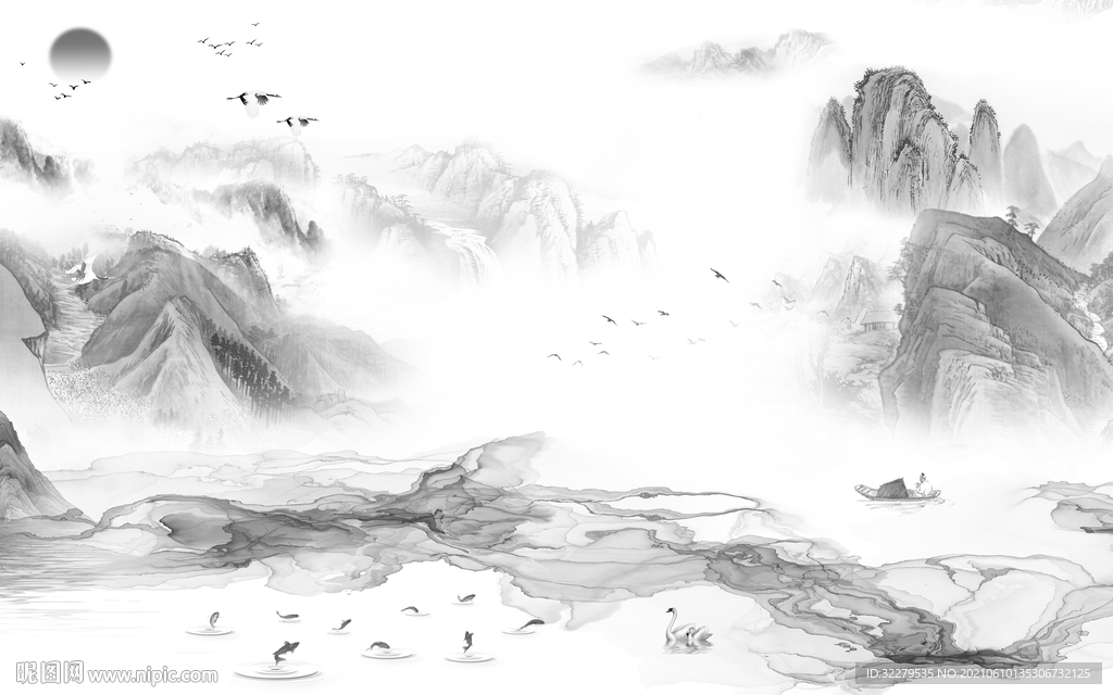 最新客厅风景山水 TIF分层