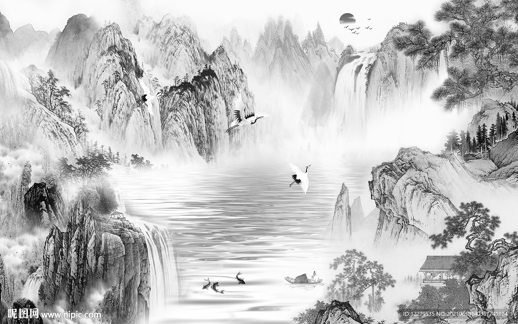 高端客厅风景山水 TIF分层