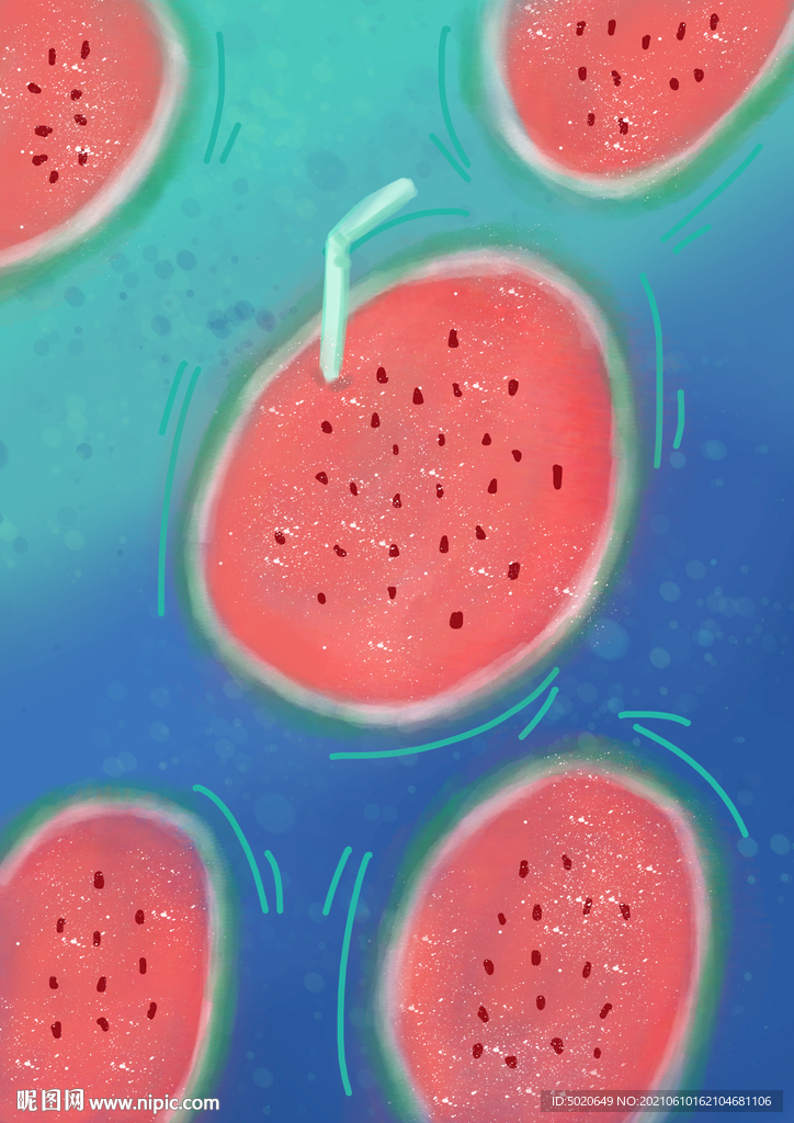 水彩漂浮西瓜