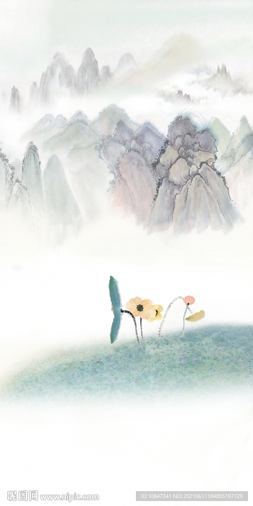 中式玄关山水画 TIF分层图