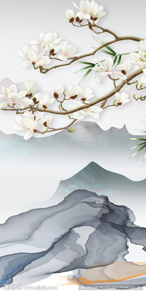 爆款 玄关高级山水 文件分层 