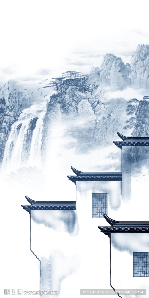 徽派玄关意境山水 文件分层 