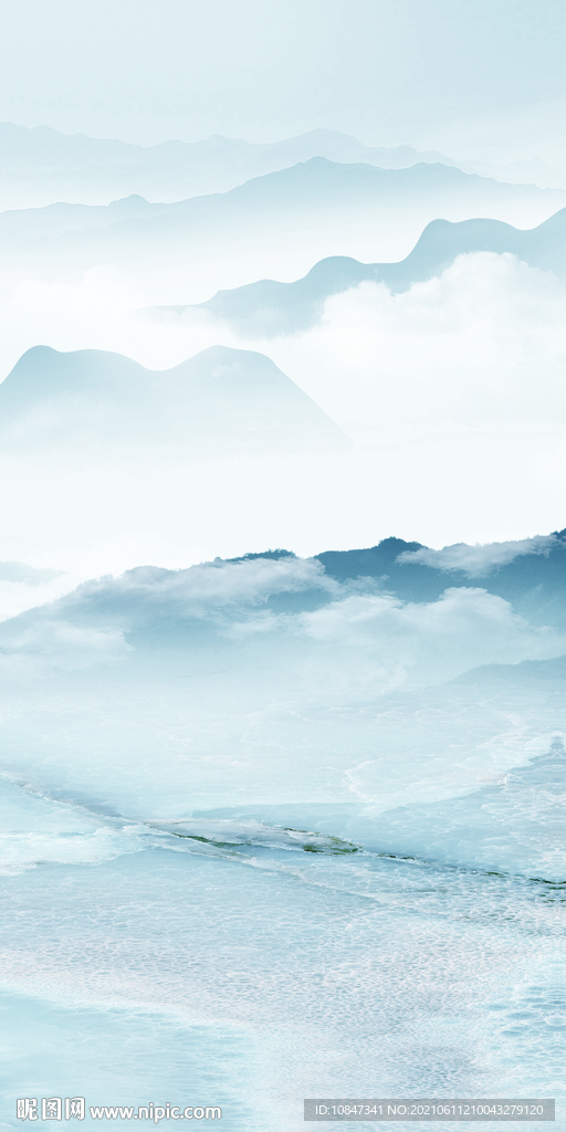 蓝色玄关意境山水 文件分层 