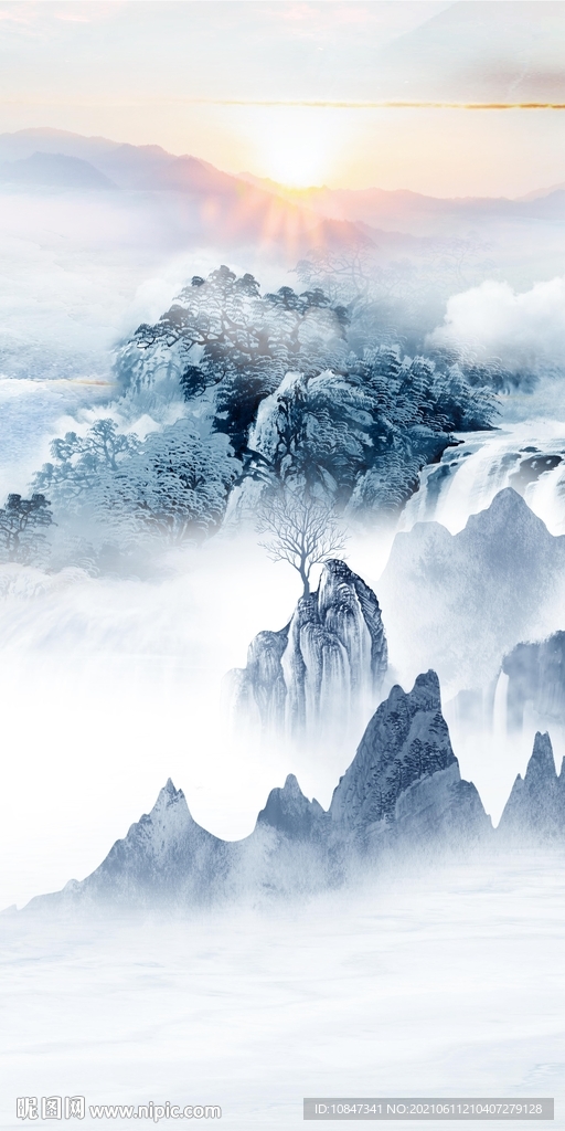 中国风玄关意境山水 文件分层 