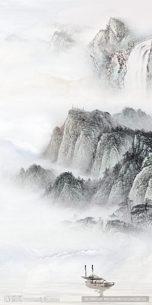 新中式玄关意境山水 文件分层 