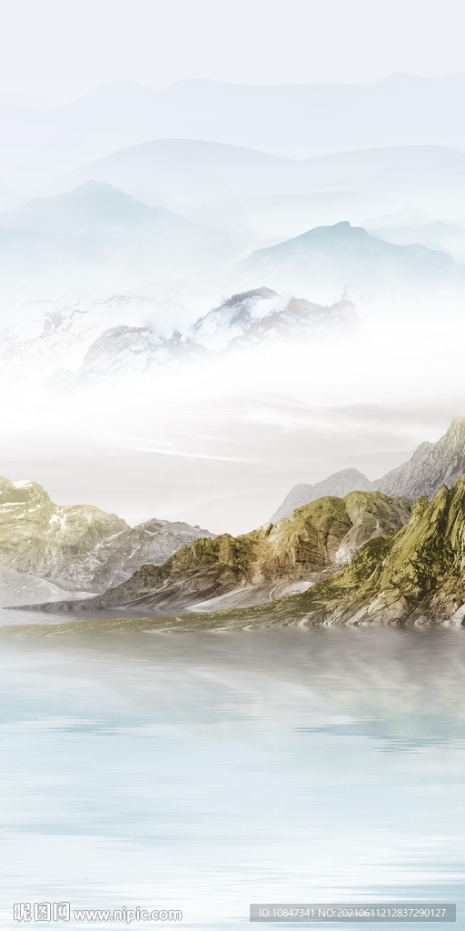 现代玄关意境山水画文件分层 