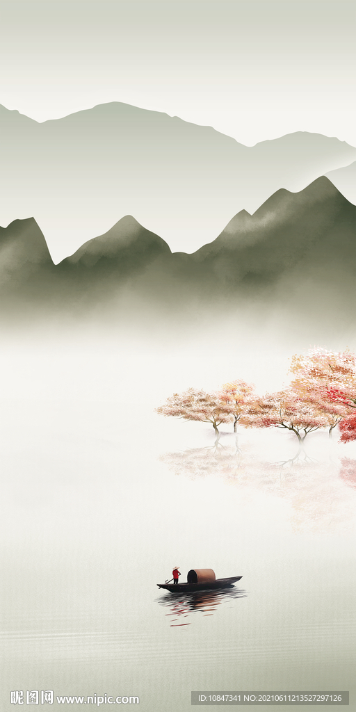 简约玄关意境山水 文件分层 