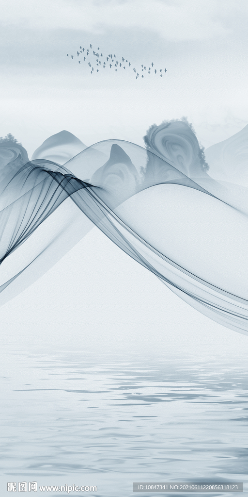 蓝色唯美玄关山水 TIF分层