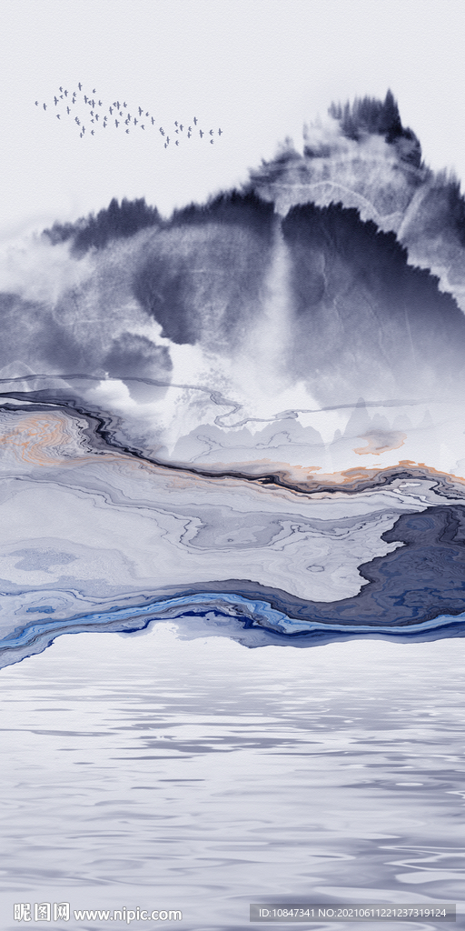 蓝色唯美玄关山水 TIF分层