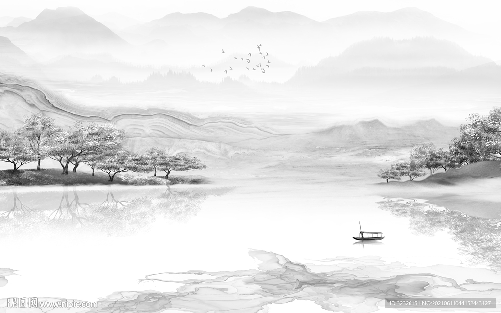 背景墙灰山水画 tif文件分层