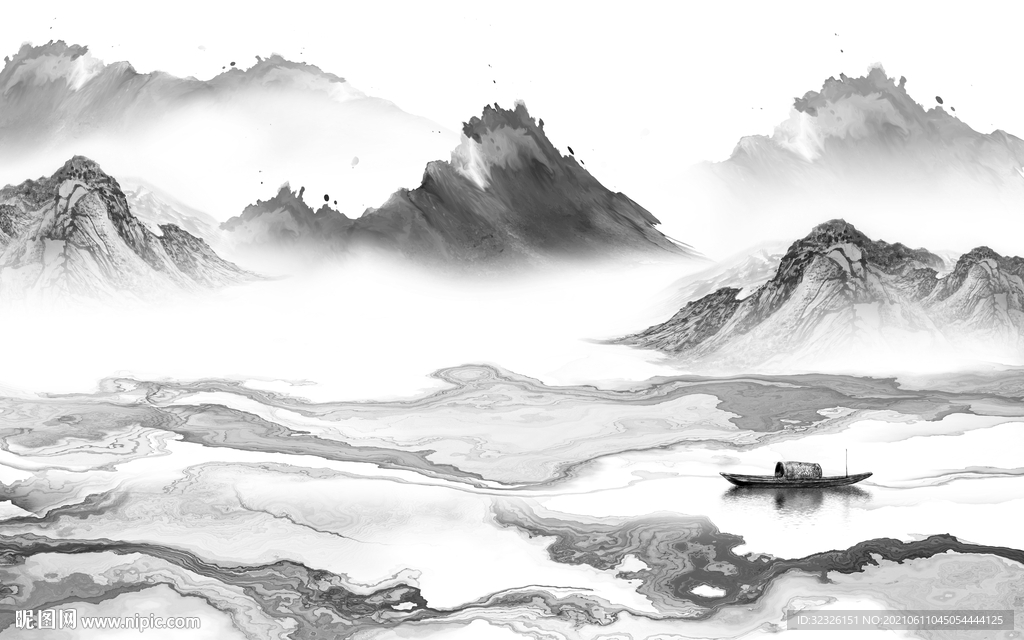 新品灰山水画 tif文件分层