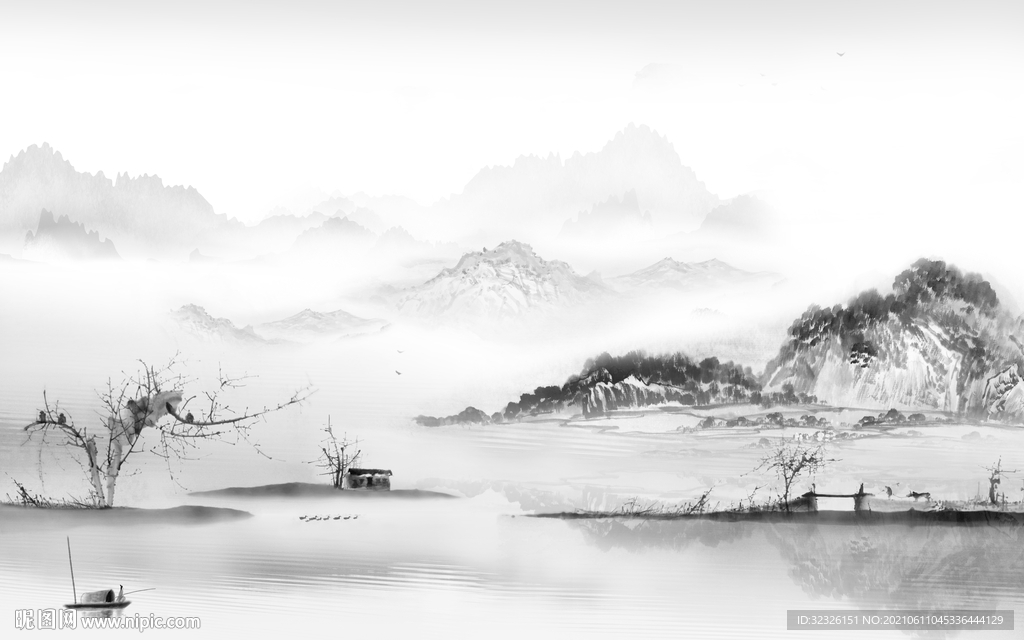 最新 灰山水画 tif文件分层