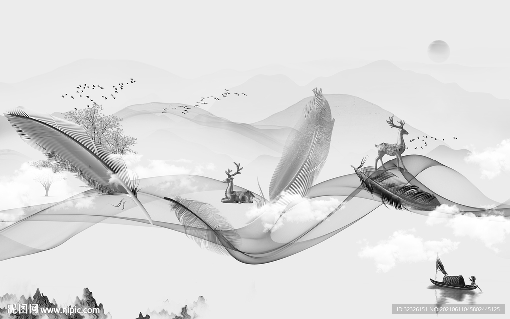 新款灰山水画 tif文件分层