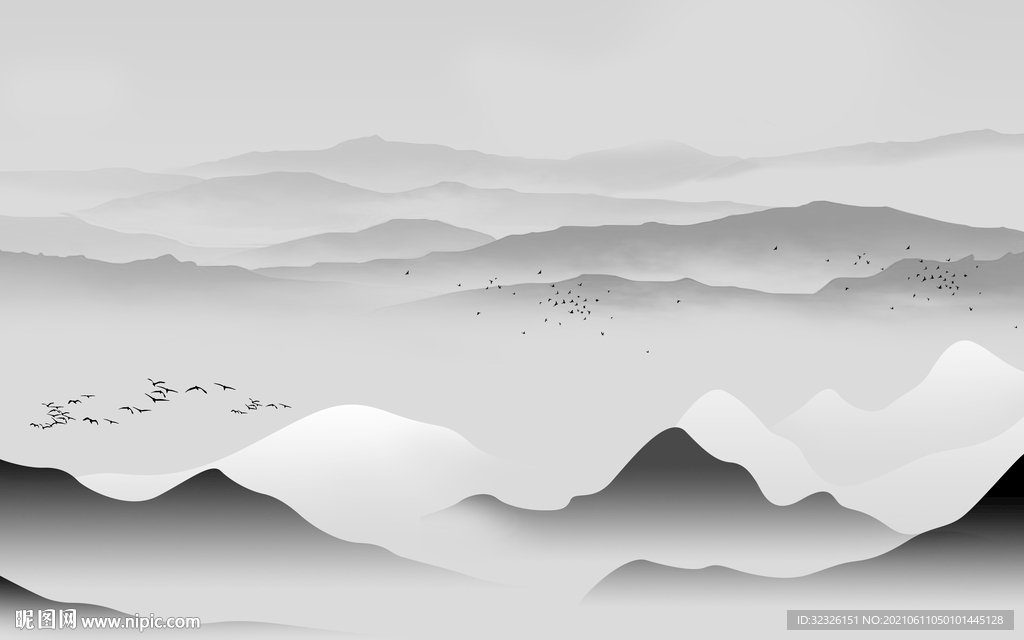 人气灰山水画 tif文件分层