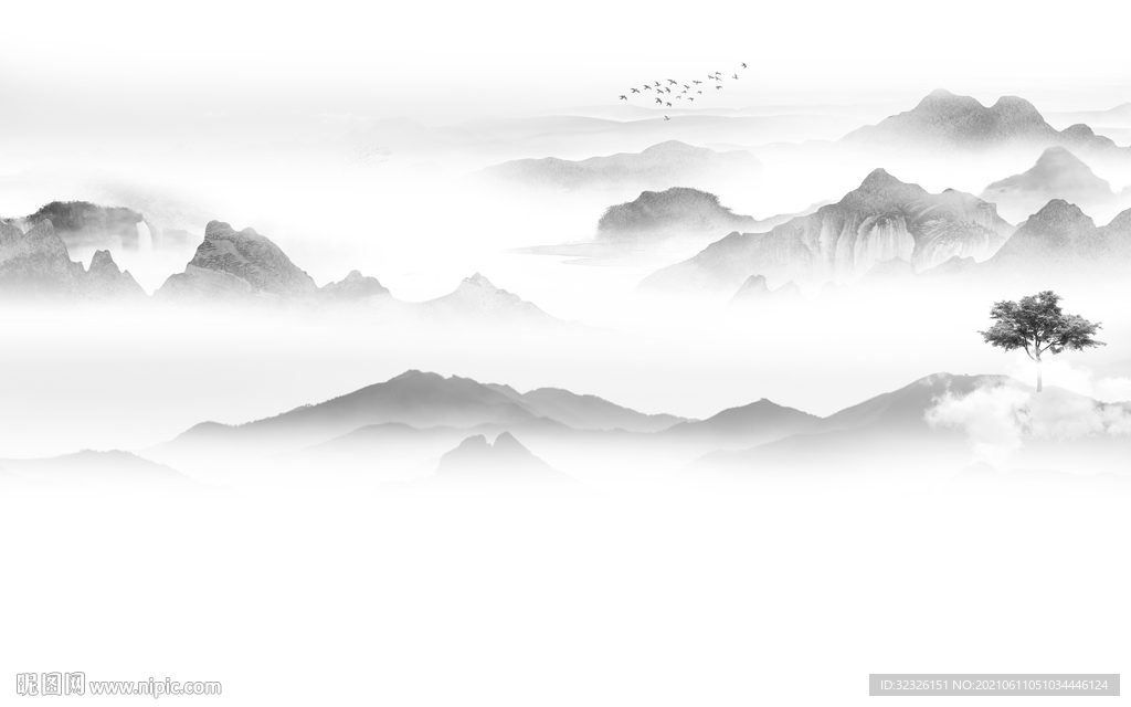 大气 灰山水画 tif文件分层