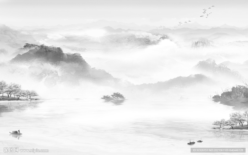 别墅客厅灰山水画 tif分层