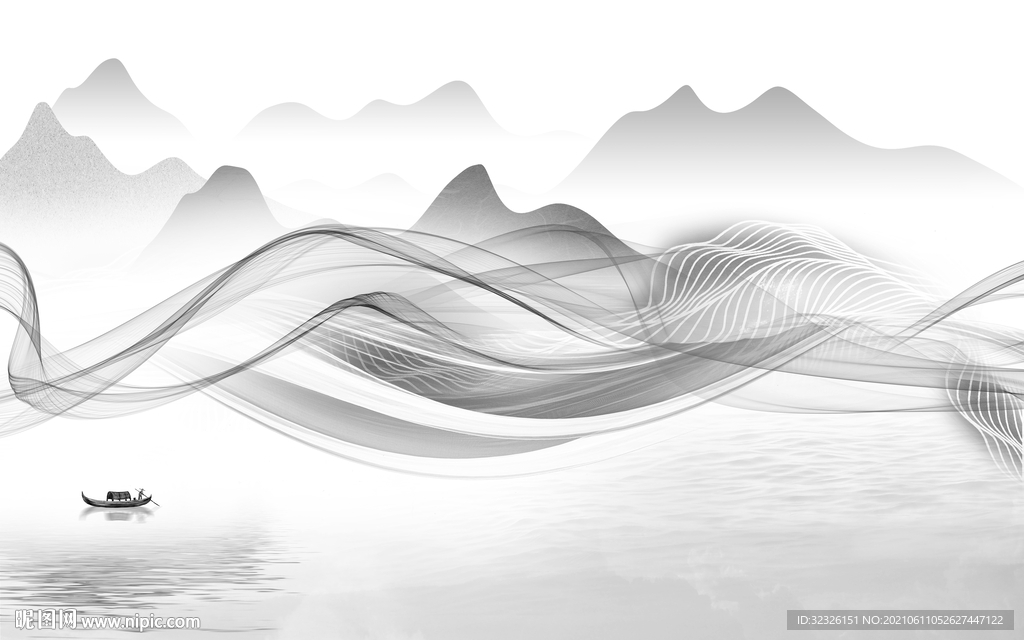 最新客厅灰山水画 tif分层