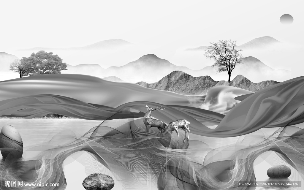 爆款灰山水画 tif文件分层