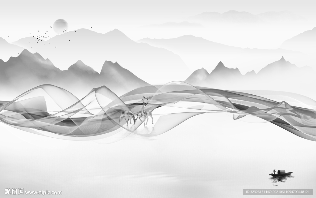 高清 灰山水画 tif文件分层