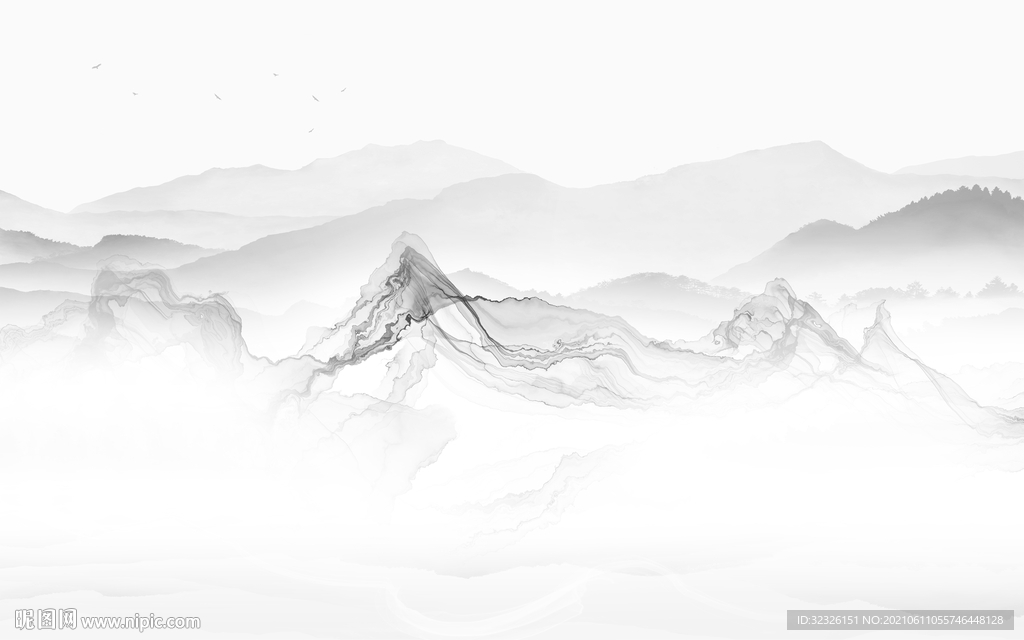 人气 客厅灰山水画 tif分层