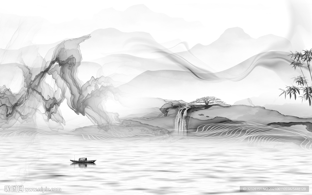 高清 客厅灰山水画 tif分层