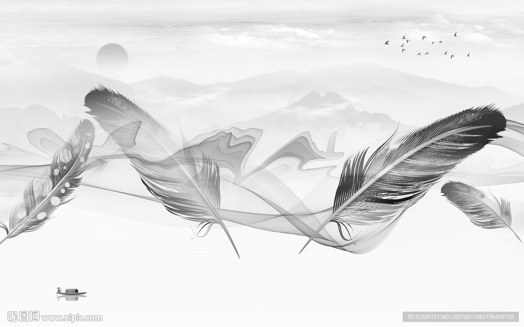 高档 灰山水画 tif文件分层