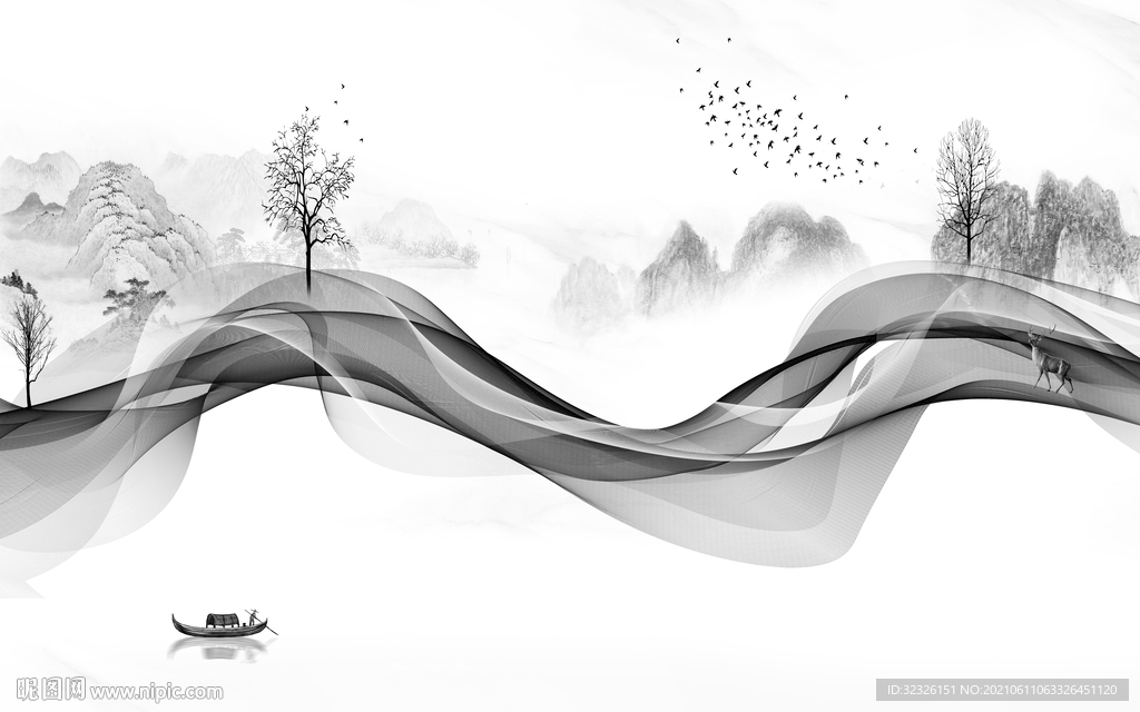 新中式山水灰色新画 TIF分层