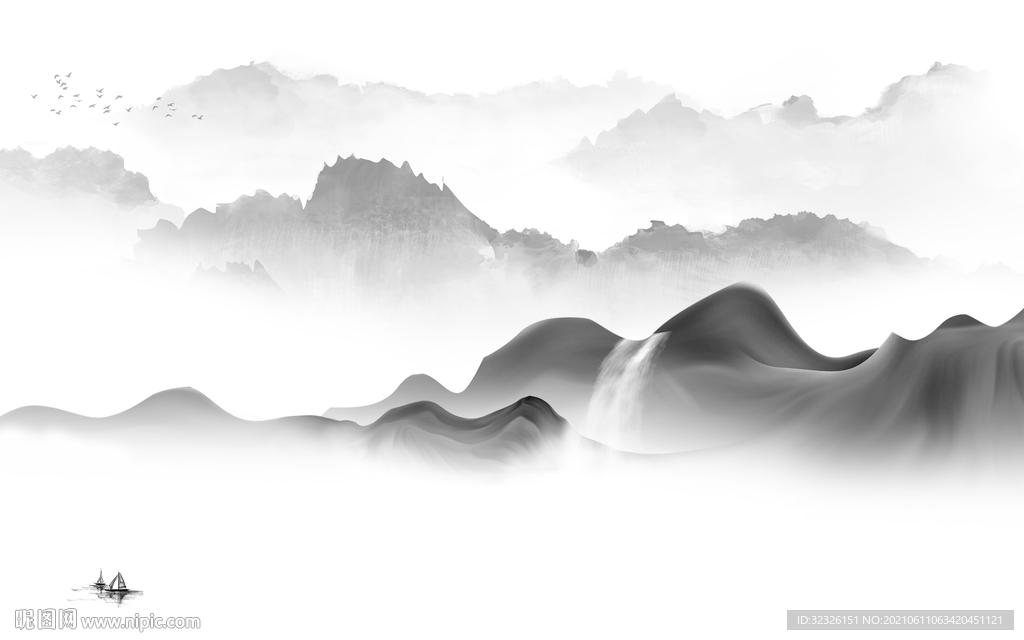 中式 山水灰色新画 TIF分层