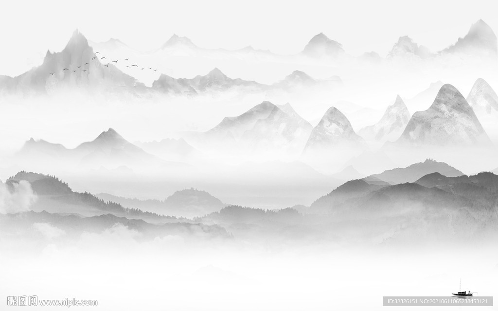 别墅山水画灰色画 TIF分层