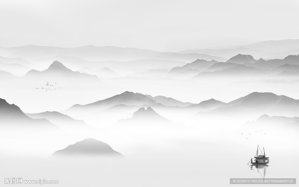 新中式山水画灰色画 TIF分层