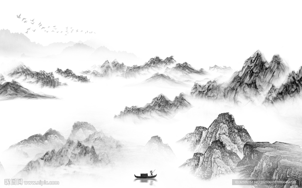 高档 山水画灰色画 TIF分层