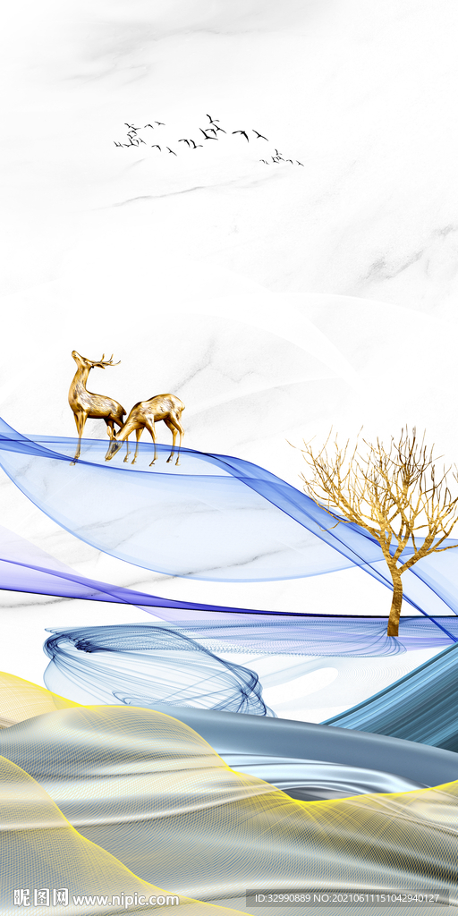 高清山水新无框玄关画 