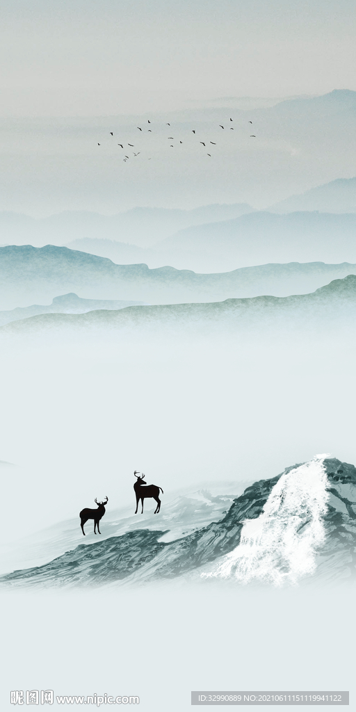 新款山水玄关画背景墙 