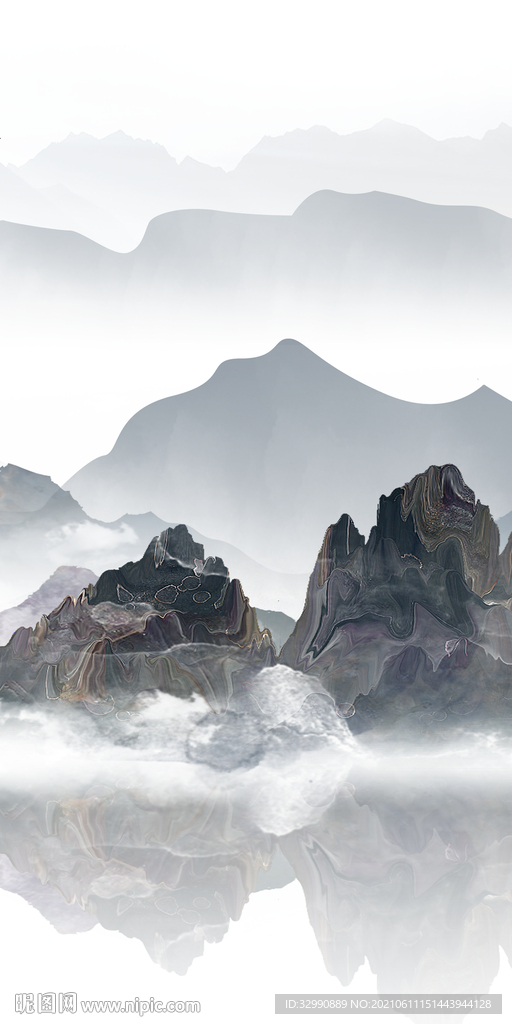 新中式高清山水背景墙 