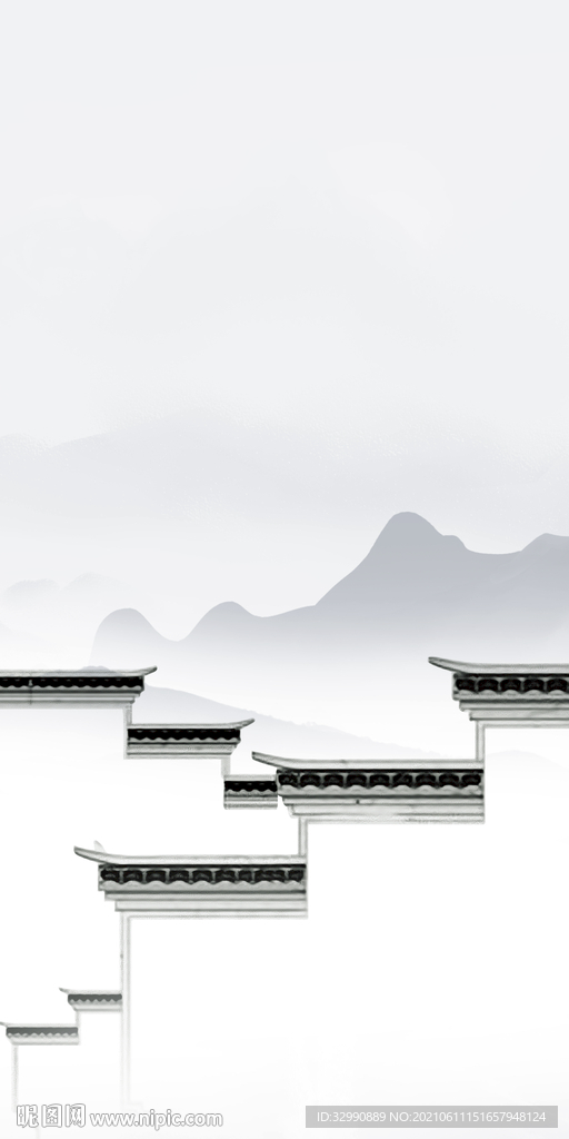 徽派高清山水背景墙 