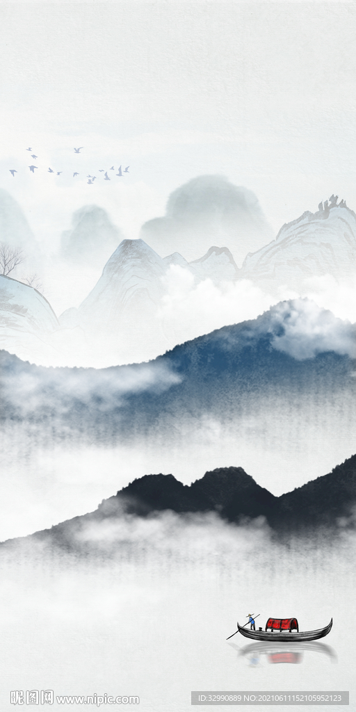 新款无框画 山水背景墙 