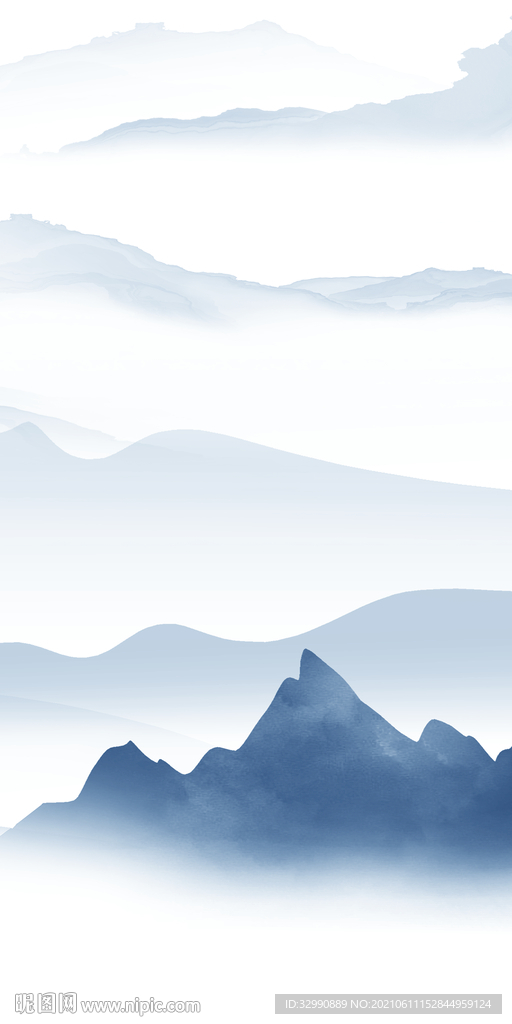 蓝色山水背景墙 